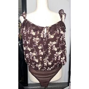 Intimately Free People Brown Ruffle Sleeve lace bodysuit size Large #16